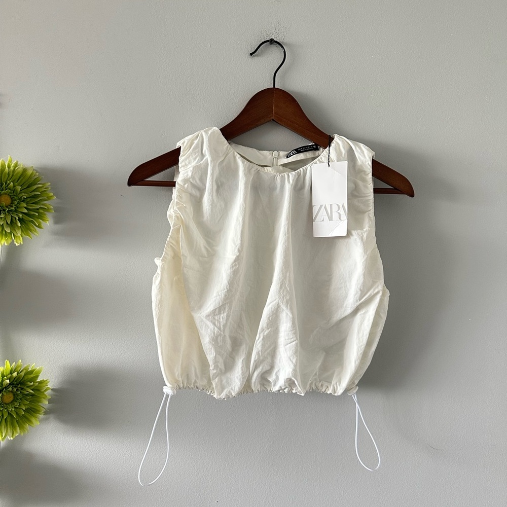 Zara | Off-white Top with waist drawstrings